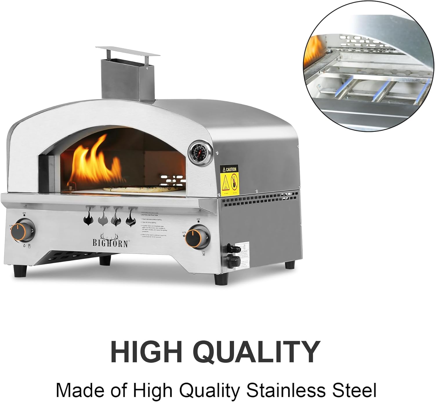 BIG HORN OUTDOORS Gas Pizza Oven Countertop Stainless Steel Propane Pizza Oven with 13" Pizza Stone & Foldable Pizza Peel