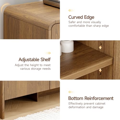 60" Sideboard Buffet Cabinet with Storage, Curved Design Farmhouse Coffee Bar Cabinet with 4 Doors & Adjustable Shelves for Living Room, Kitchen, Hallway, Walnut