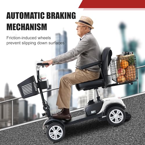 Folding Mobility Scooter for Seniors 4 Wheel Scooter for Adults Electric Medical Scooter Compact for Travel - Electric Powered Wheelchair Device - Compact Heavy Duty Mobile (Black)