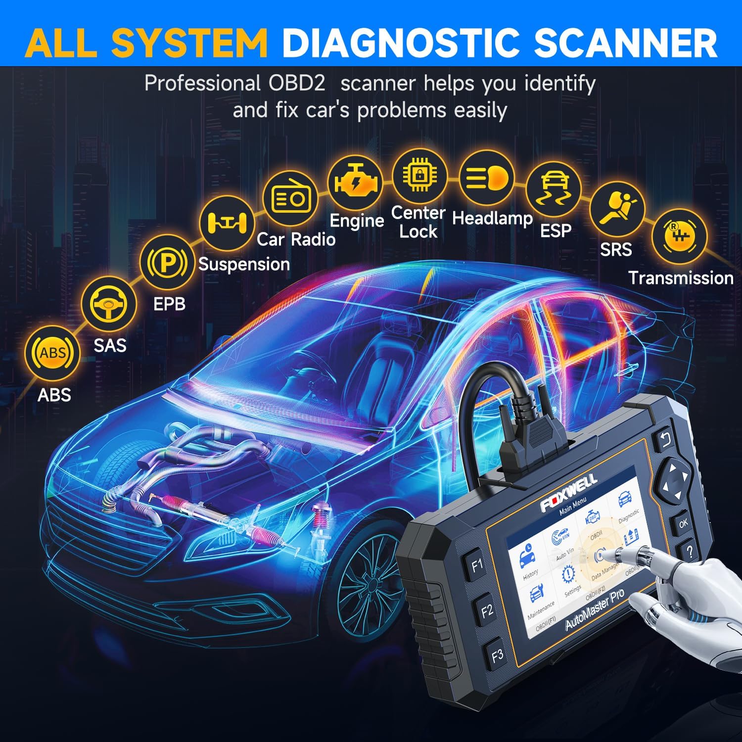 FOXWELL NT624 Elite OBD2 Scanner, ALL System with 8 Resets ABS Bleeding/SAS/Oil/TPS/EPB/BRT/Injector/D-P-F + NT301 OBD2 Scanner Live Data Professional Mechanic OBDII Diagnostic Code Reader