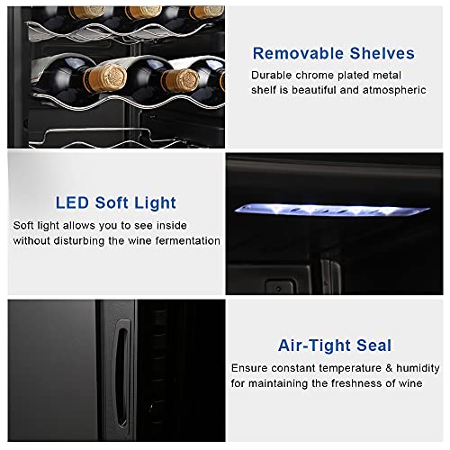 Winado Wine Cooler Refrigerator, 12 Bottle Freestanding Compressor Wine Cooler w/Digital Temp Control, Mini Wine Fridge with Double-Layer Glass Door & Removable Shelves