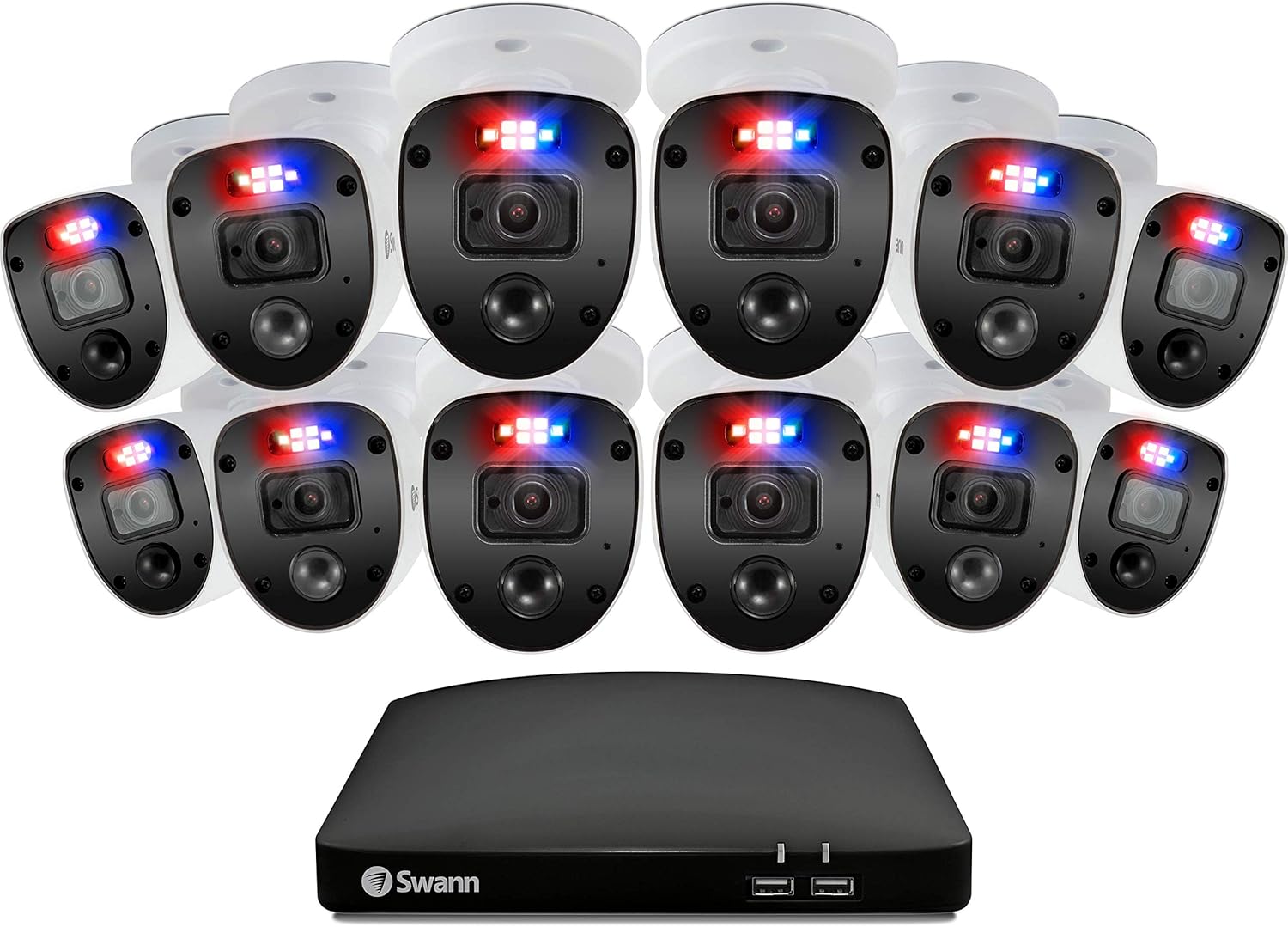 Swann Home Security Camera System 16 Channel 12 Cameras DVR CCTV, Wired Surveillance 1080p Full HD + 1TB HDD, Color Night Vision, Heat & Motion Sensing, Alexa + Google, SWDVK-16468012SL-US
