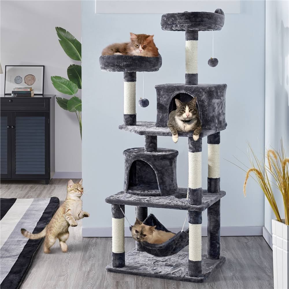 Smilemart 62.2x22 Double Condo Cat Tree and Scratching Post Tower Dark Gray