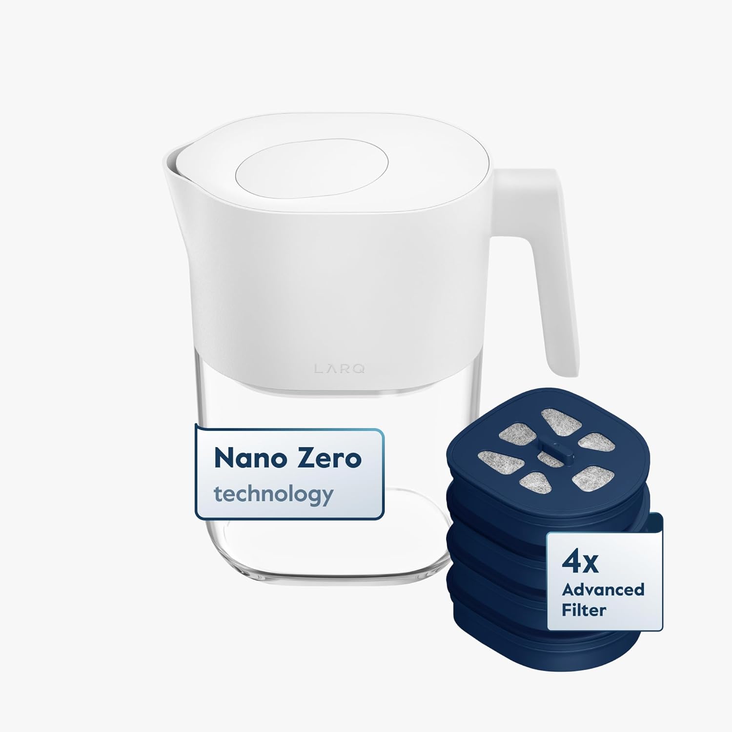 LARQ Hydrated AF Set - 8-Cup Water Filter Pitcher, Pure White + 4 Advanced Filters