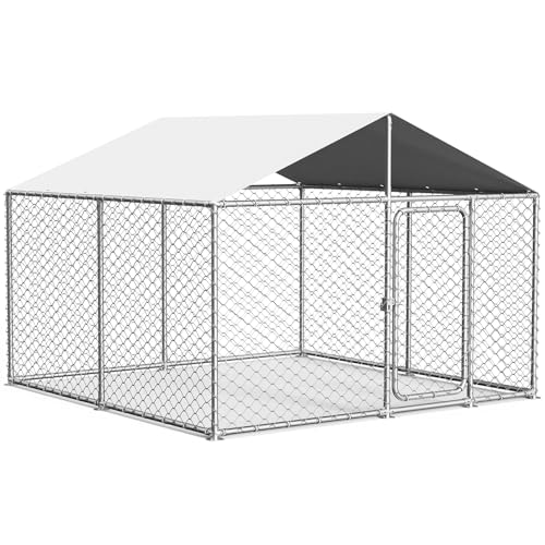 7.8x7.8 FT Extra Large Outdoor Dog Kennel Outside, Heavy Duty Dog Enclosure with Waterproof Cover and Security Lock, Galvanized Chain Link Dog Cage for Large Dogs