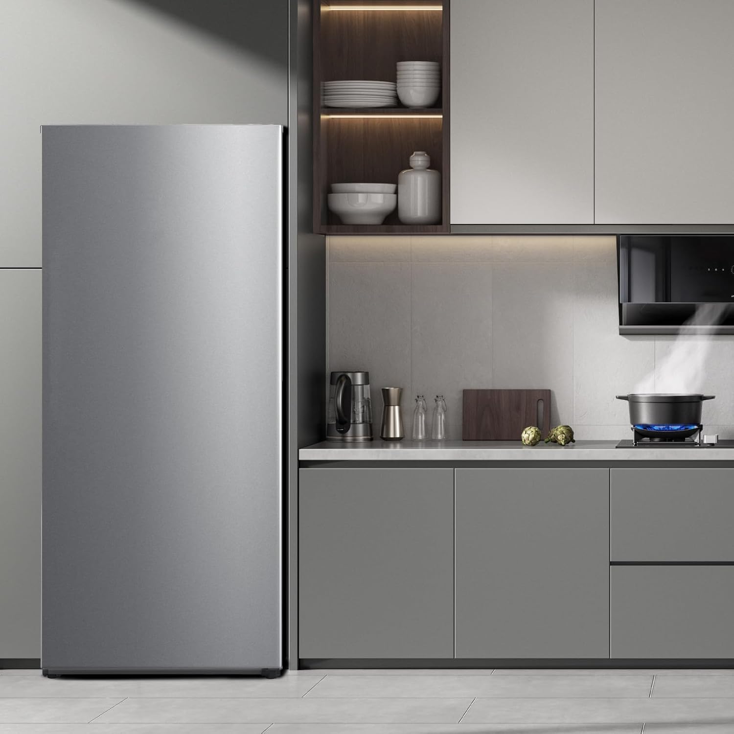 Smad Frost Free Upright Freezer 21 Cubic Feet, Convertible Freezer Refrigerator with LED Control Panel, Stand Up Freezer for Garage, Kitchen, Home, Office, Stainless Steel
