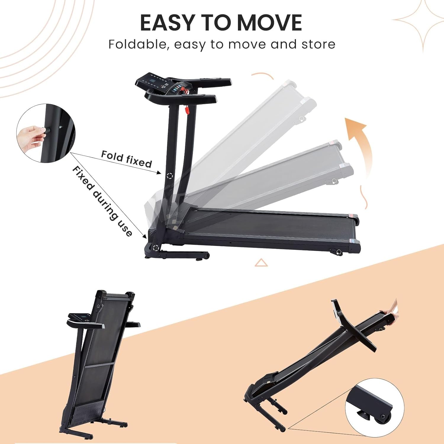 Treadmill - 2.5 HP Folding Treadmill, Easy to Move, with 3-Speed Incline Adjustment and 12 Preset Programs, 3 Countdown Modes, Heart Rate, Bluetooth, etc. Suitable for Home and Gym