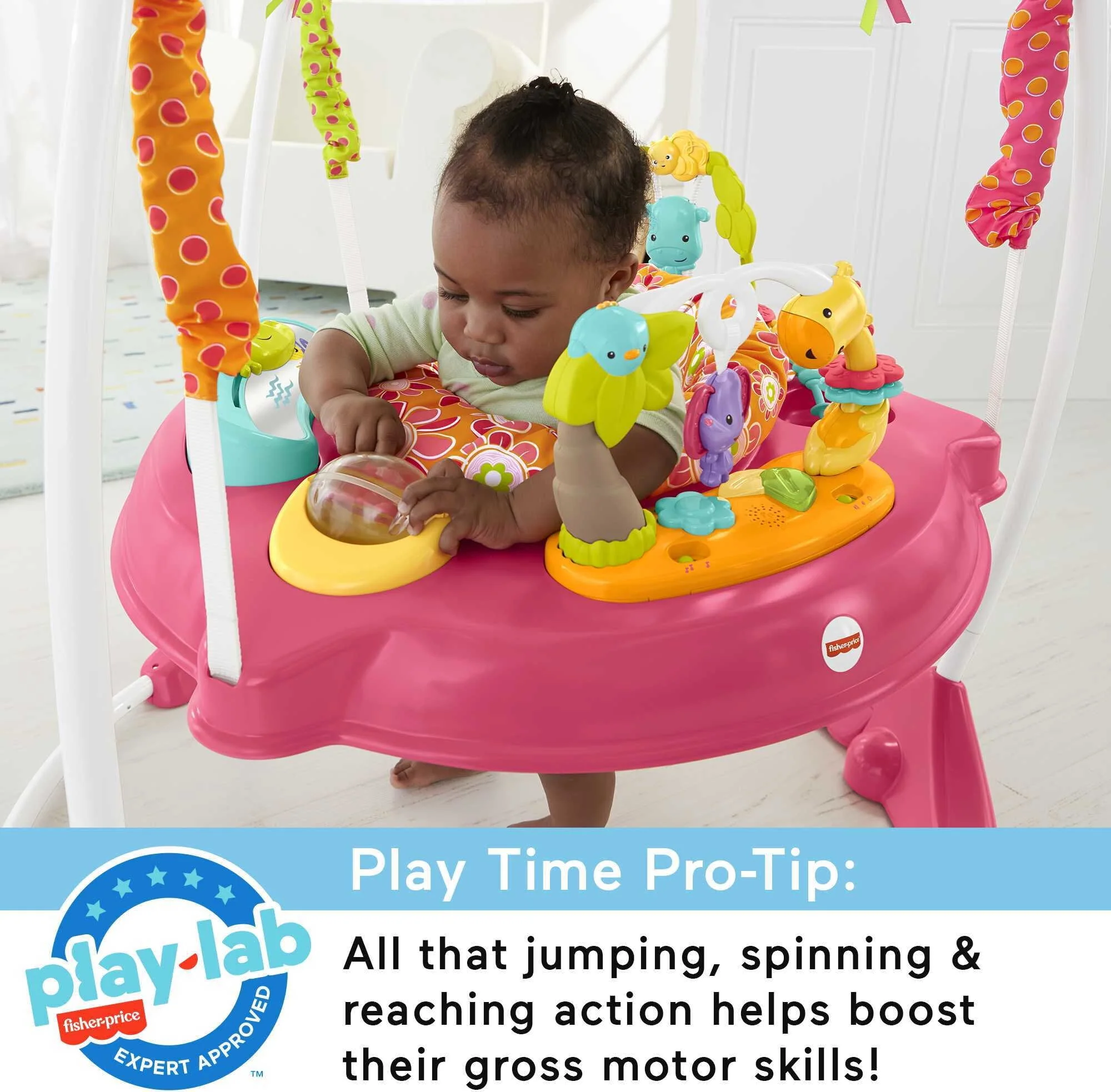 Fisher-Price Baby Bouncer Pink Petals Jumperoo Activity Center with Music and Lights
