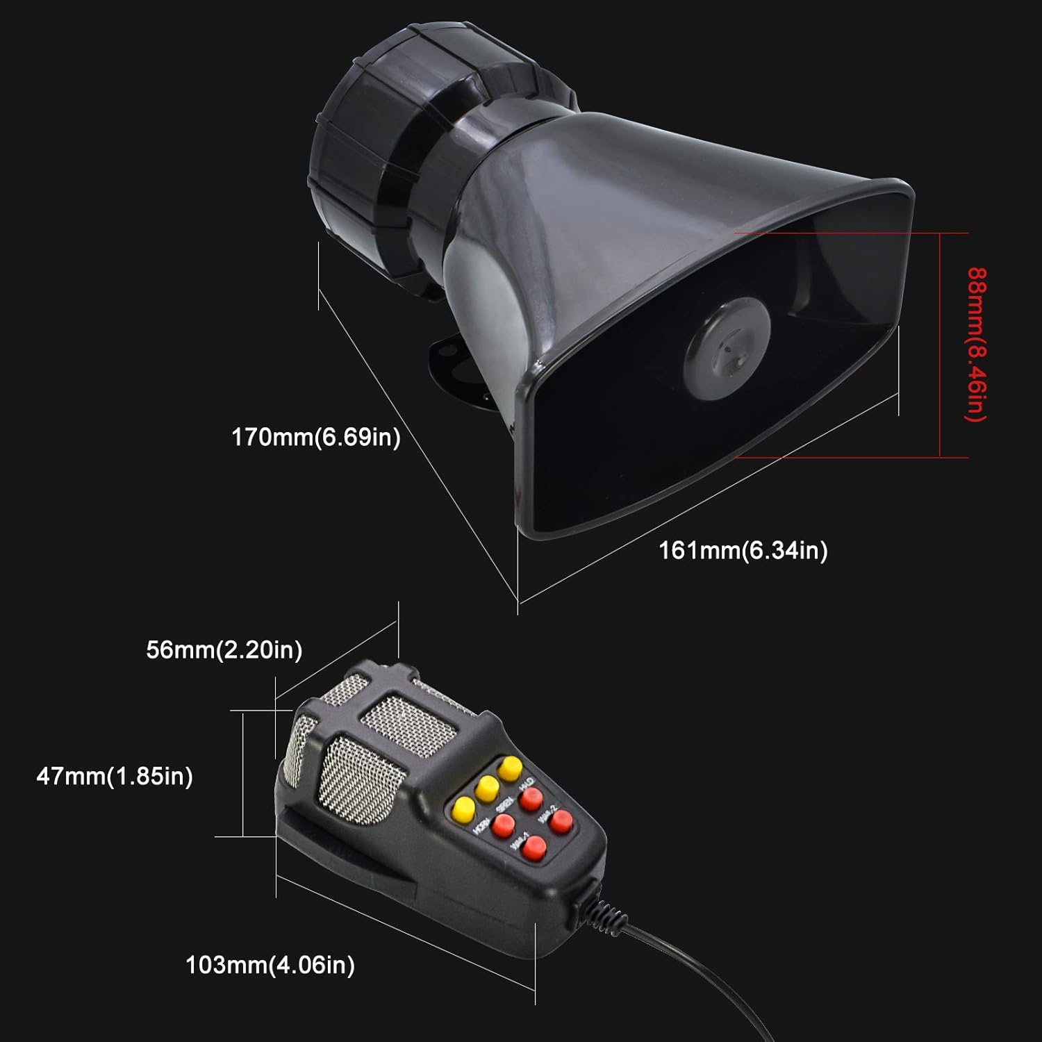 Safego Police Siren Speaker Car Pa System, Dc12v 100w 7 Tones Wired Handheld Microphone Loudspeaker Emergency Siren Electronic