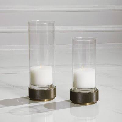 2 Piece Tabletop Hurricane Holder Set with Candle Included Everly Quinn