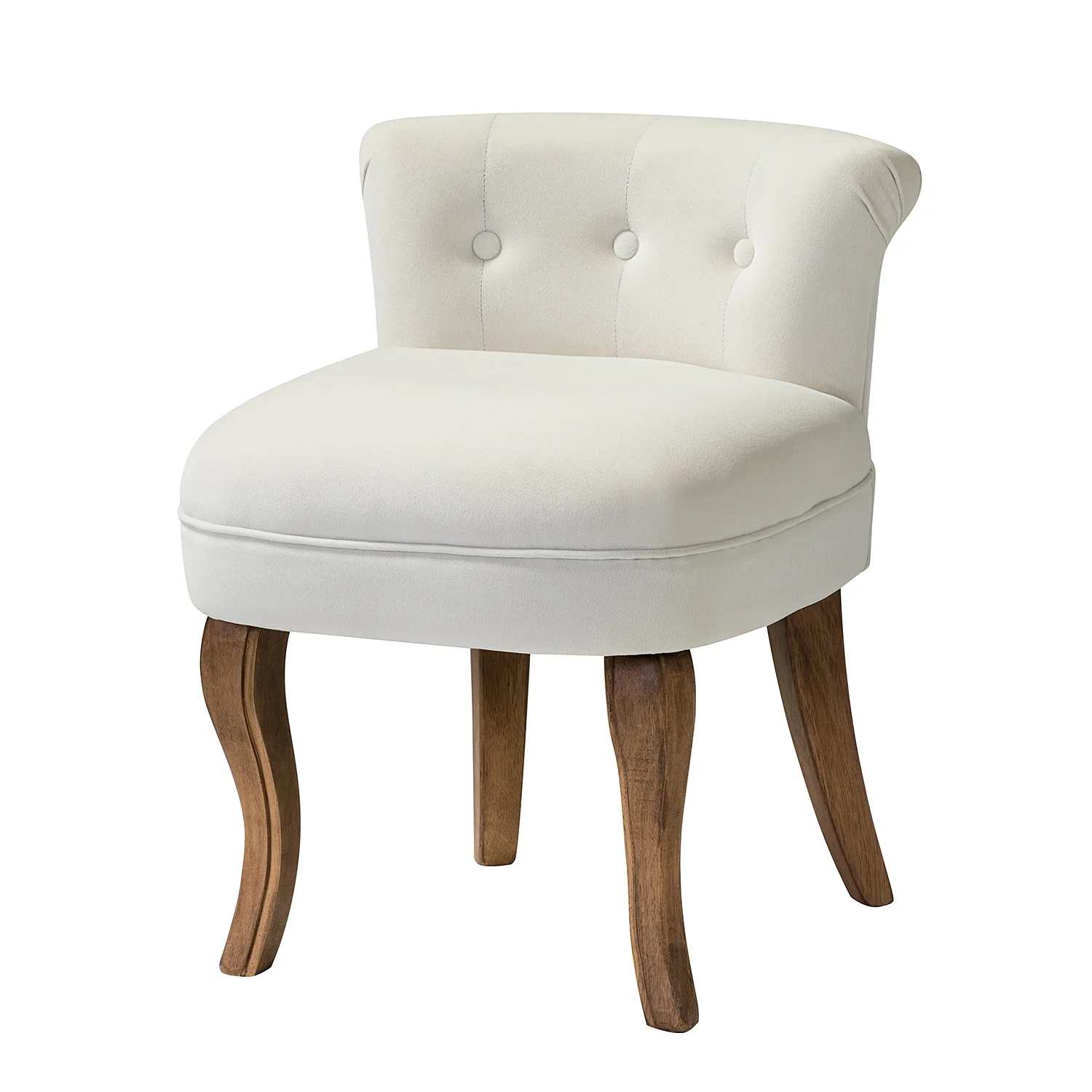 Makeup Vanity Stool Dressing Table Accent Chair Velvet Tufted Upholstered Cushioned Wood Leg Home Bedroom Living Room Ivory