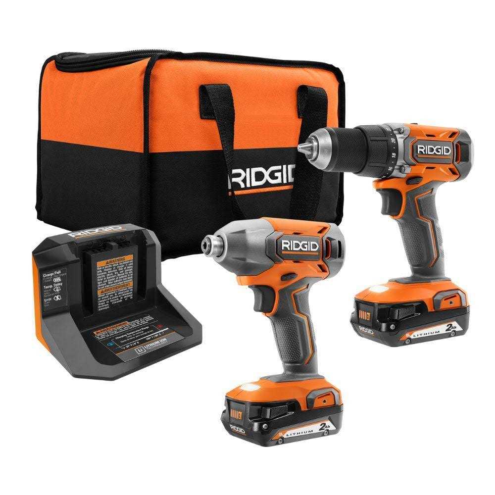 Ridgid 18V Cordless 2-Tool Combo Kit with Drill/Driver, Impact Driver, 2.0 Ah Batteries, and Charger - Shop Hardware Tools Online Store