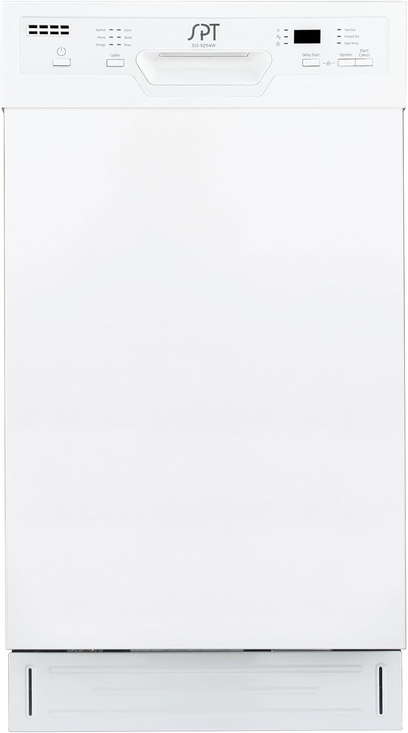 SPT SD-9254WB 18″ Wide Built-In Dishwasher w/Heated Drying, ENERGY STAR, 6 Wash Programs, 8 Place Settings and Stainless Steel Tub – White
