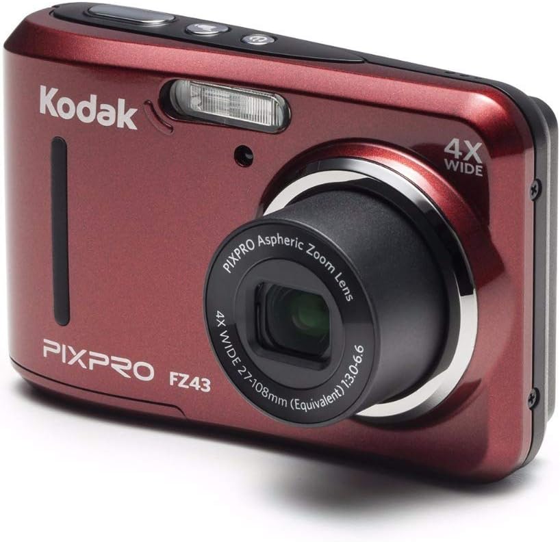 KODAK PIXPRO FZ43 16 MP Digital Camera (Red) Bundle with Newport 10 Camera Case (Black/Pepper Red)