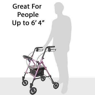 Carex Step N Rest Aluminum Rolling Walker for Seniors Pink Rollator Walker