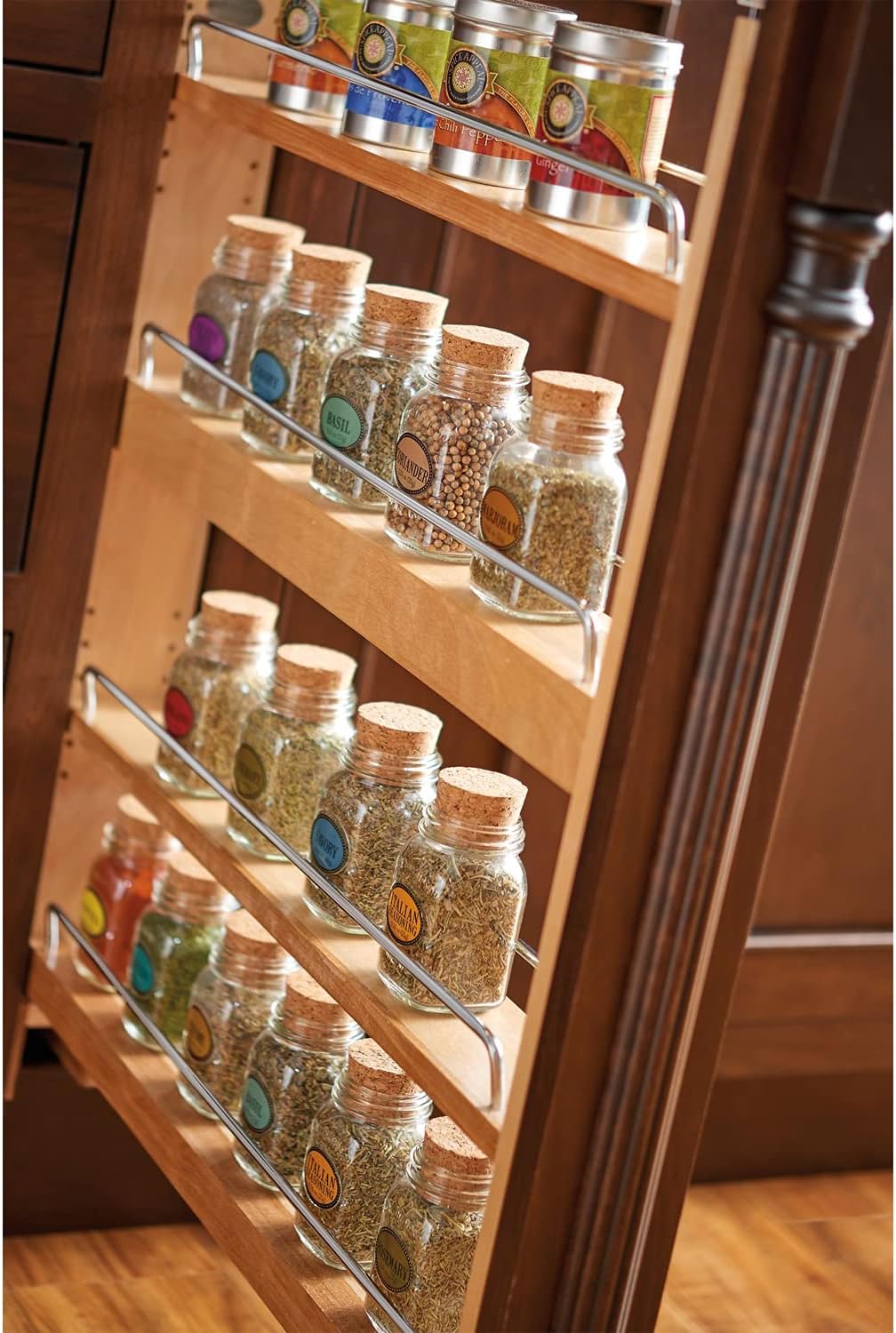 Rev-A-Shelf 432-BF-3C 3 Wood Base Cabinet Pullout Filler Organizer with Adjustable Shelves