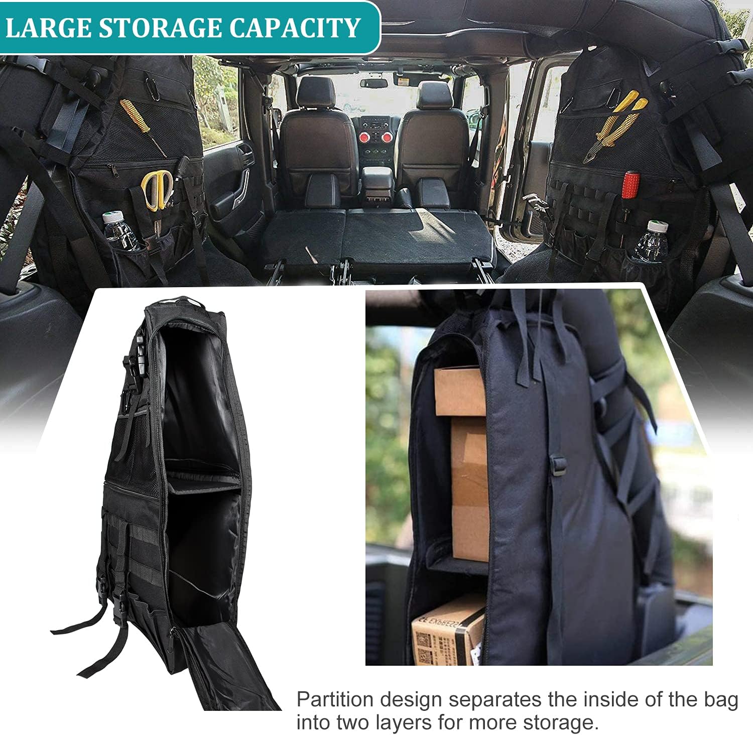 Opall Fits Jeep Wrangler Roll Bar Storage Bag Cage with Multi-Pockets & Organizers & Cargo Bag Tool Kits for Jeep Wrangler JK JL TJ LJ & Unlimited 4-Door 1997-2021