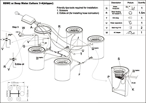 RDWC Top Feed Drip Hydroponics Systems, Recirculating Deep Water Culture Hydroponic Bucket System, 5 Gallon Hydroponics Growing System Kit with Water Pump, Air Pump(4 Bucket + Reservoir + Drip Kit)