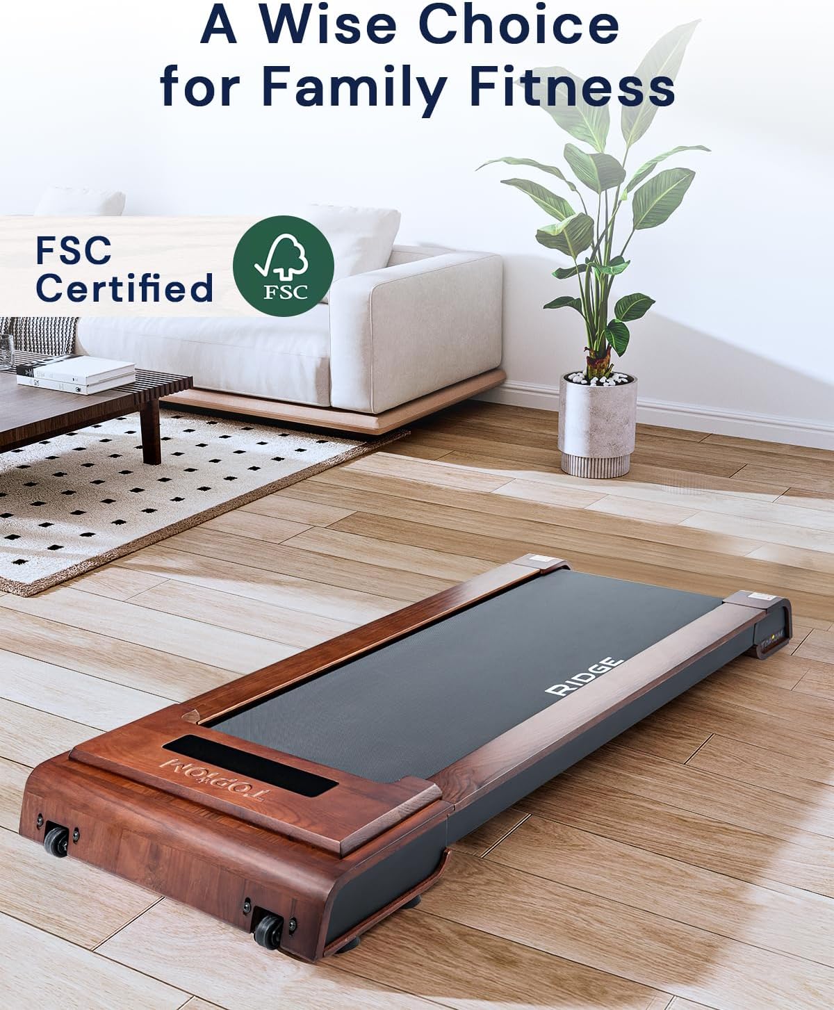 Under Desk Treadmill, Wood Walking Pad with Remote Control 310 lb Capacity, 2 in 1 Walking Treadmill Under Desk for Home Office Use Installation-Free with LED Display