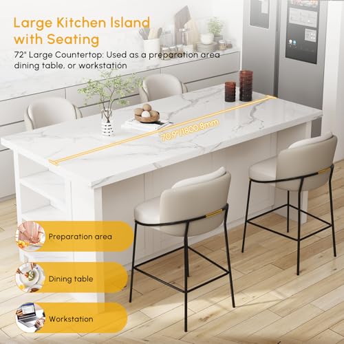 homary 72'' Kitchen Islands with Storage Modern White Kitchen Table with Seating & 3 Drawers Dining Table