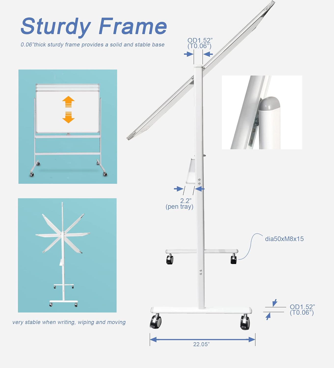 Easel-Style Dry Erase Boards Mobile 36 x 71 Inches Double Sided Whiteboard with Aluminum White Frame Pizarra Blanca Magnetica M��vil