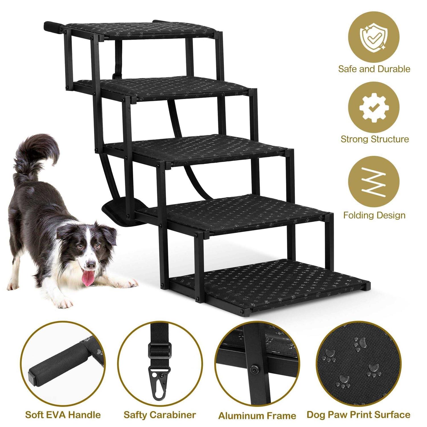 Dog Stairs for Car Foldable Dog Ramps for Large Dogs with Non Slip Surface, Portable Dog Steps for Cars and SUV - Pet Supplies online store