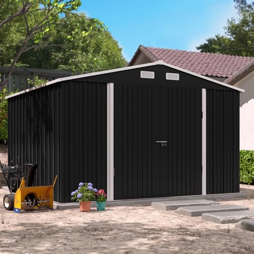 UDPATIO Outdoor Storage Shed 6 x 6 FT, Resin Garden Sheds with Floor Plastic Patio Outdoor Storage Shed with Lockable Door for Tool, Bike, Garbage Gray White