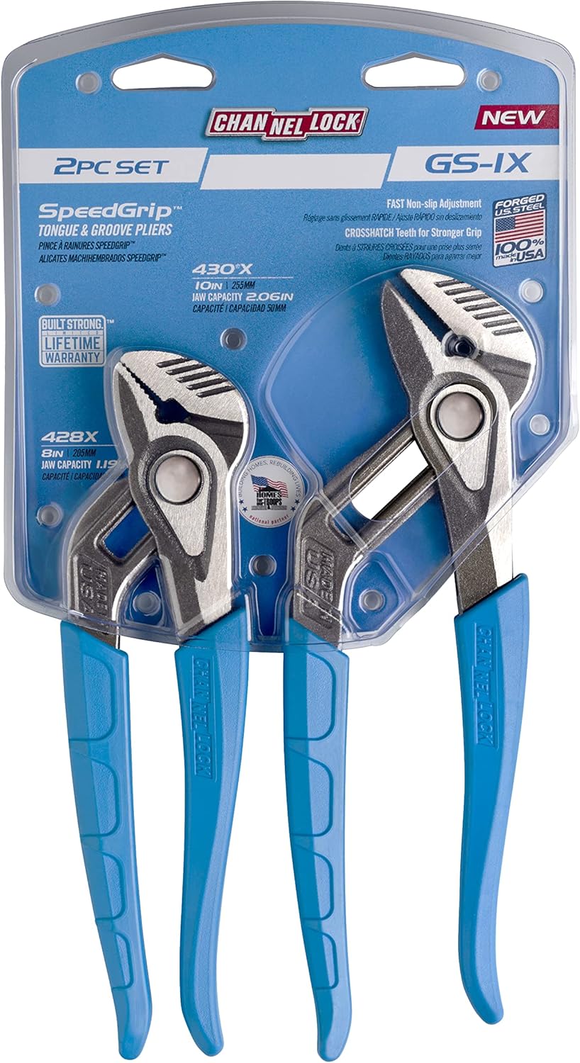 CHANNELLOCK GS-1X 2pc SPEEDGRIP Tongue & Groove Pliers Set | Made in USA | Forged High Carbon Steel Pack of 2