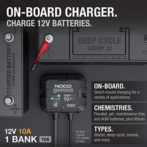 NOCO Genius GENPRO10X1: 1-Bank, 10A Onboard Battery Charger - 10A Per Bank, 12V Waterproof Marine Charger with Overcharge Protection & Temperature Compensation – for Lead-Acid & Lithium Batteries