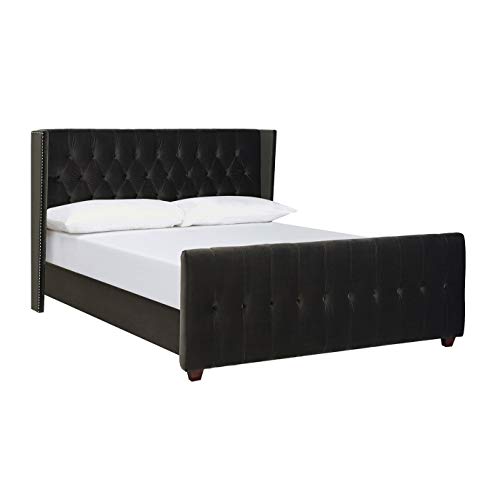 Jennifer Taylor Home David Collection Modern Upholstered Queen Size Size Bed Frame, Hand Tufted and Nailhead Trim, Silver Gray
