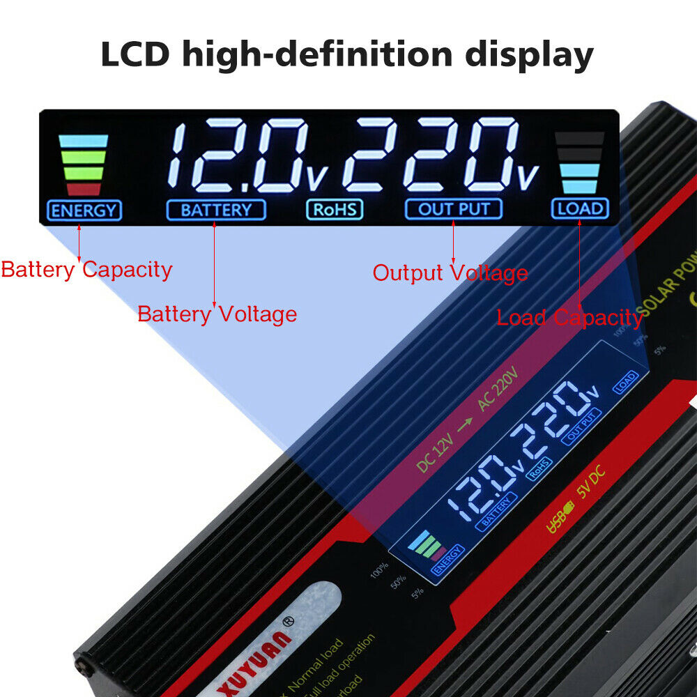 MDHAND 6000W Power Inverter DC 12V to 110V AC 2.4A 1 Smart USB Ports Adapter Car Cigarette Lighter Socket