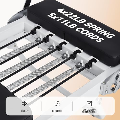 JOMEED Foldable Pilates Reformer Machine Equipment for Home Use and Gym Workout，Compact Pilates Board Up to 400LBS with Dual Resistance- Springs and Cords and Jump Boards