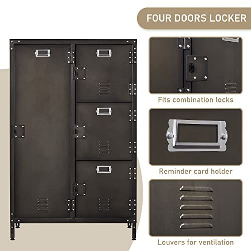 Metal Storage Cabinet, Storage Locker Employees Locker with 4 Doors, 55" Height Steel Cabinet with Lockable Doors, Storage Cabinet with Adjustable Feet for Home Office Gym.