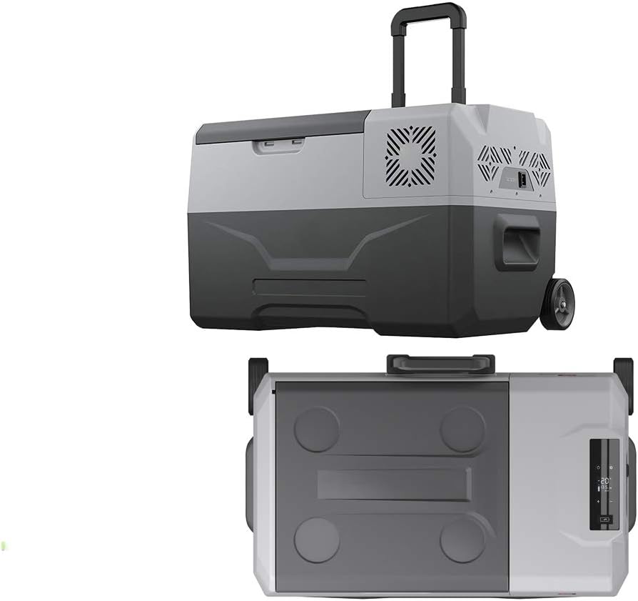 Portable Cooler Freezer/Refrigerator Cooler AC/DC Compressor Electric Cooler Trolley Wheels for Truck RV Boat Party Travel Picnic Outdoor Camping
