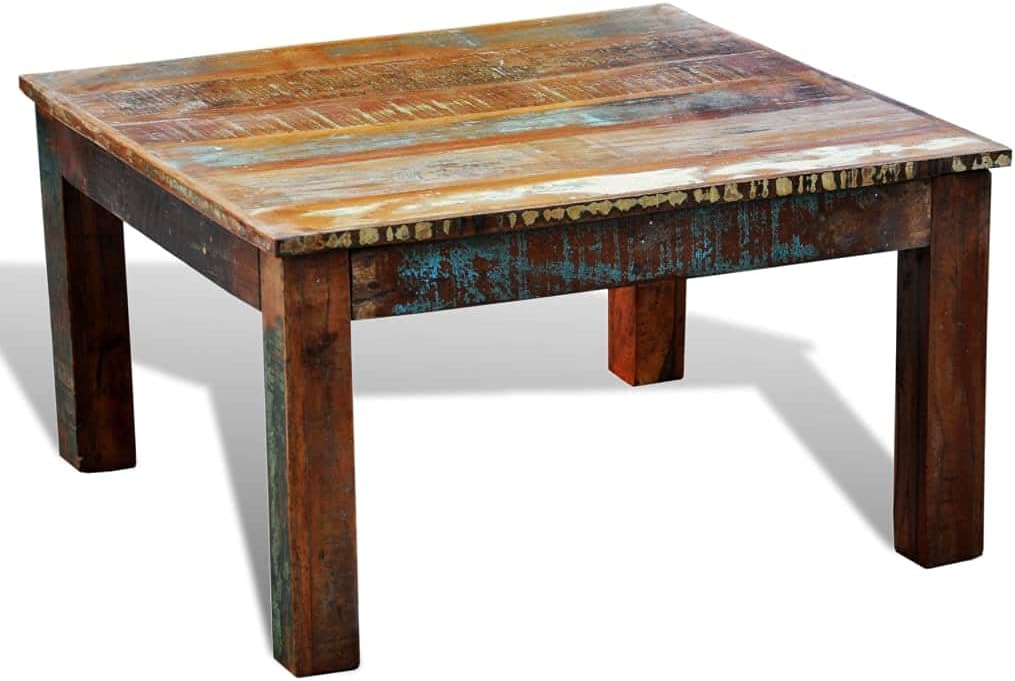 Rustic Coffee Table Square Simple Accent Central Table Polished Multi-Color Cocktail Table for Living Room, Bedroom, Office Reclaimed Wood Distressed Brown