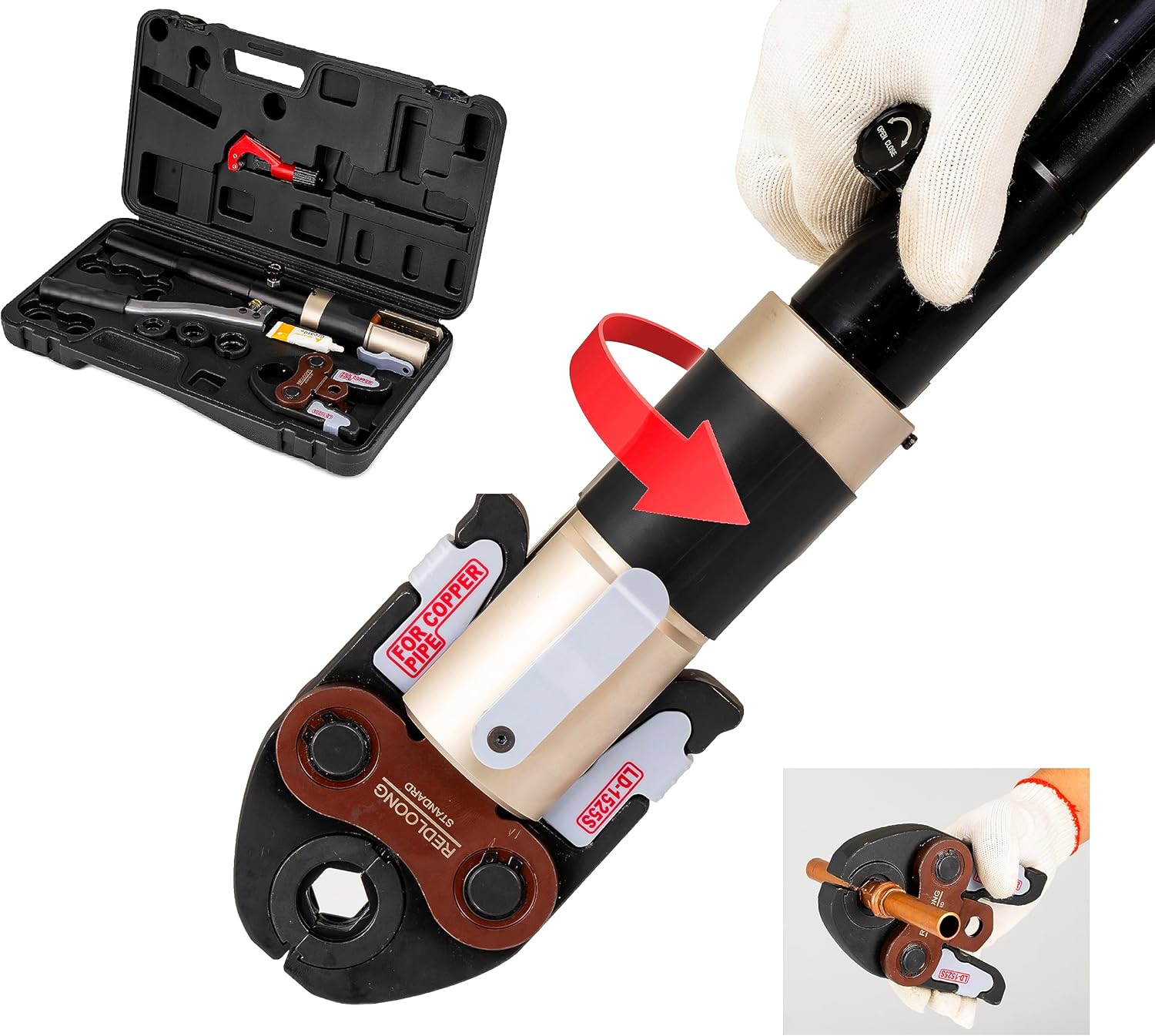 Copper Tube Fittings Hydraulic Pipe Crimping Tool with 1/2 inch,3/4 inch and 1 inch Jaw Copper Pipe Propress Crimpers Pressing Pliers,Suit for Viega and ProPress copper fitting andTee Fitting