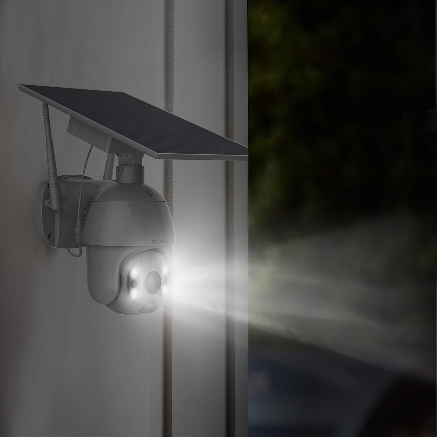 Soliom S600 Outdoor Home Security Camera, Wireless WiFi Pan Tilt 360° View Spotlight Solar Battery Powered System, Motion Detection and Siren, Color Night Vision, 2-Way Talk, Remote Access, Cloud/SD