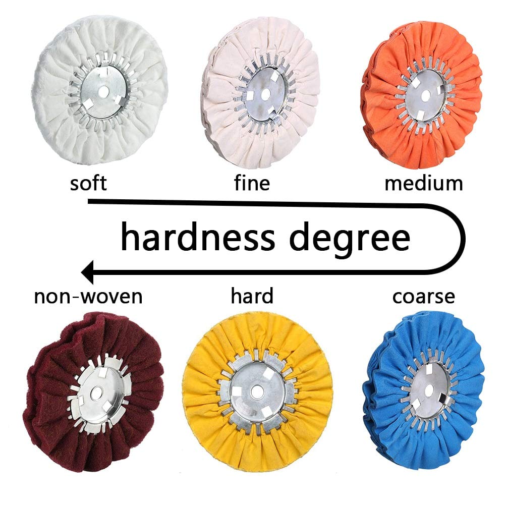 Airway Buffing Wheel Kit 7 PCs kit (2 pcs White & 2 pcs Orange & 2 pcs Blue & 1 Buffing rake) 8" in Diameter 5/8" in Arbor Hole 16 Ply for Angle Grinder 7 Pcs Pack of 2