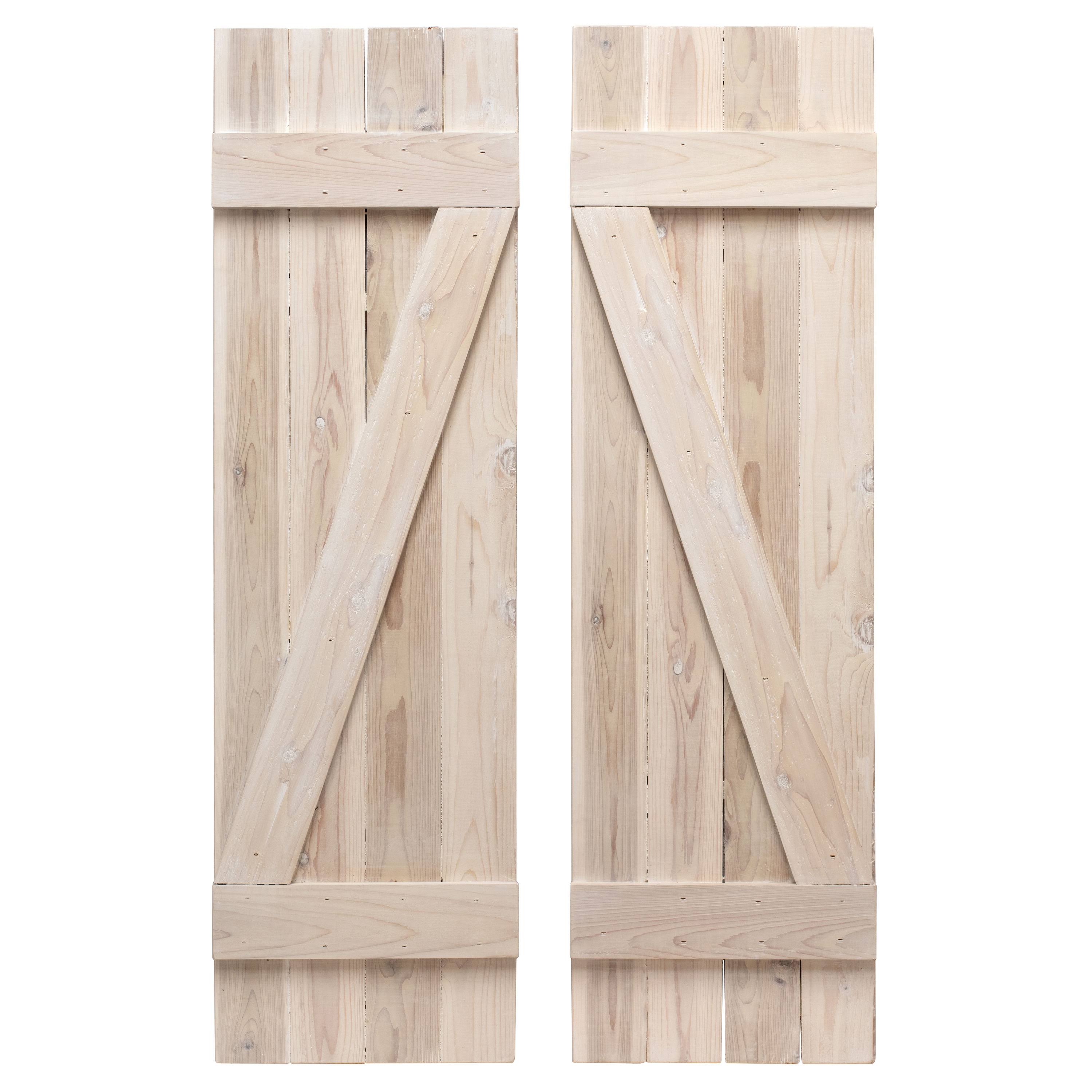 Dogberry 14-in W x 60-in H Whitewash Board and Batten Wood Exterior Shutters | WZBAR1460WHITDOUB