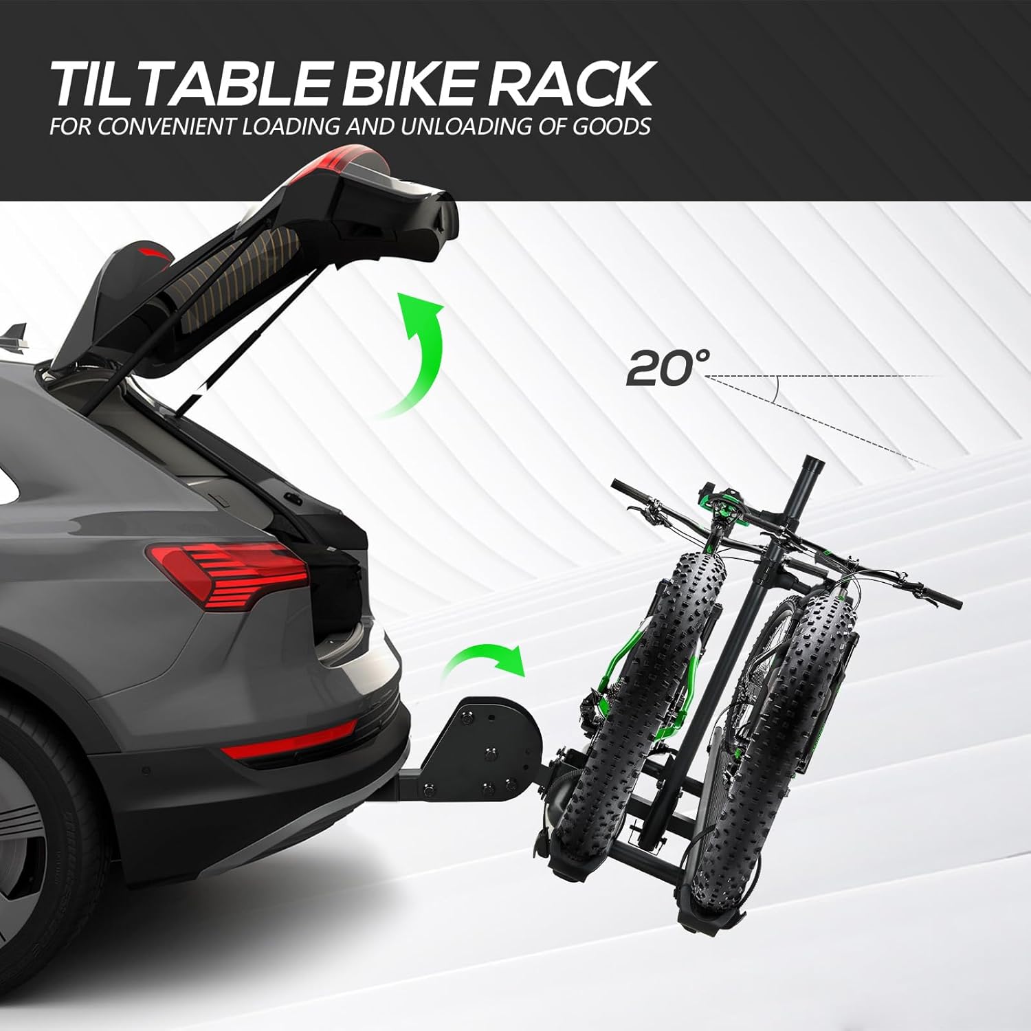 2 EBike Rack with Ramp, up to 4" Fat Tire Carrier, 200 LBS Capacity Electric Bicycles Racks, Lockable & Foldable Bike Racks Platform for Standard, Fits 2" Hitch for SUVs Cars Trucks Vans
