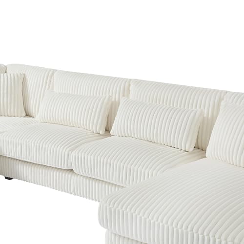 Oversized U-Shaped Sectional Sofa Couch Plush Corduroy Upholstered Modular Deep Seat Sofa&Couch Sectional W/Right Facing Chaise Lounge and 7 Toss Pillows for Home Apartment Living Room Furniture Sets
