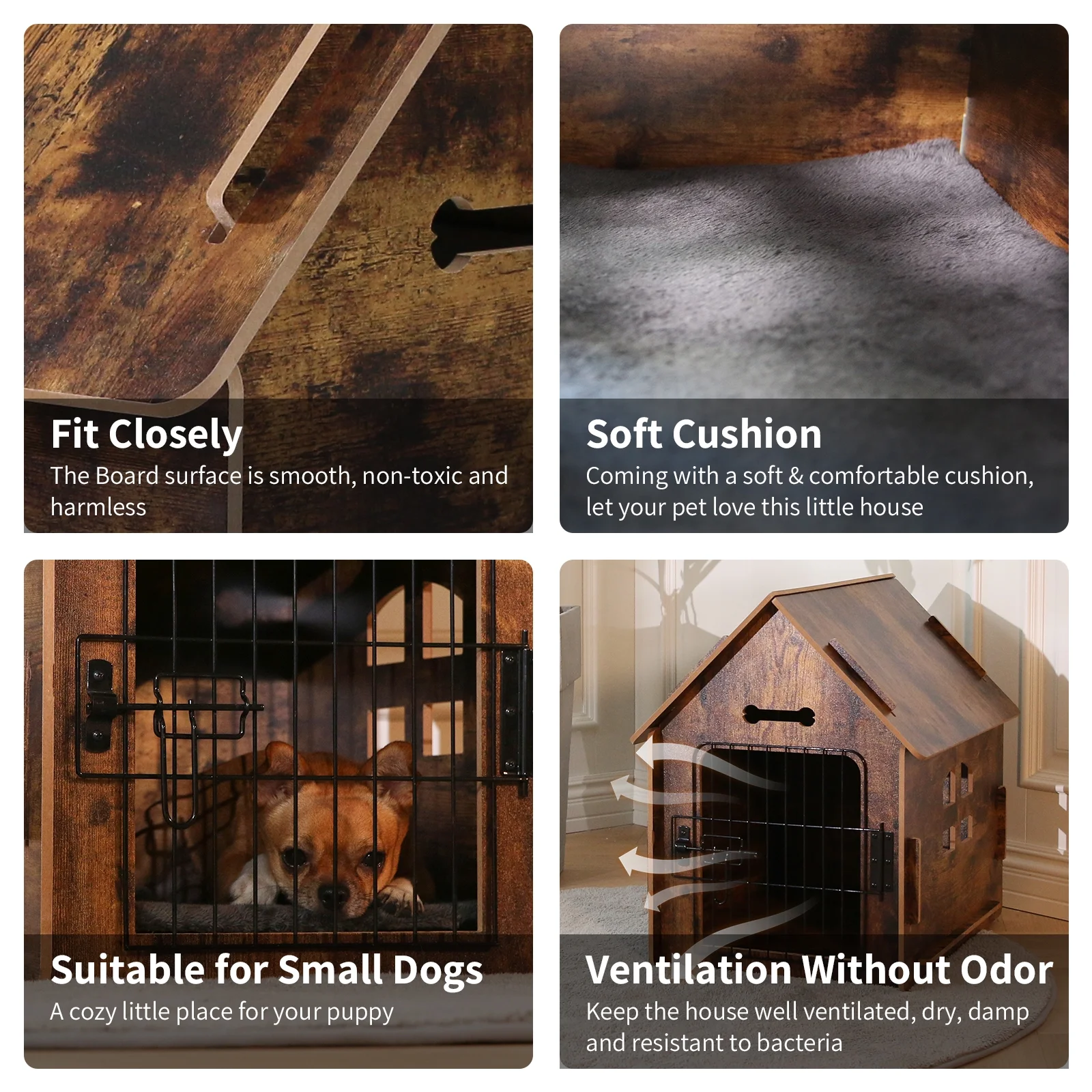 RYPetmia Dog House for Small Dogs Wooden Pet House with Door and Roof Indoor and Outdoor Breathable Dog Crate for Small Medium Dog Cat Dog Kennel Brown