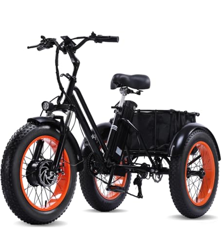 Electric Tricycle for Adults, Peak 750W/500W, Electric Trike, 20"x4.0" Folding Fat Tire 3 Wheel Electric Trike, Max 20MPH,with Large Basket and 48V 15/13 Ah Removable Battery