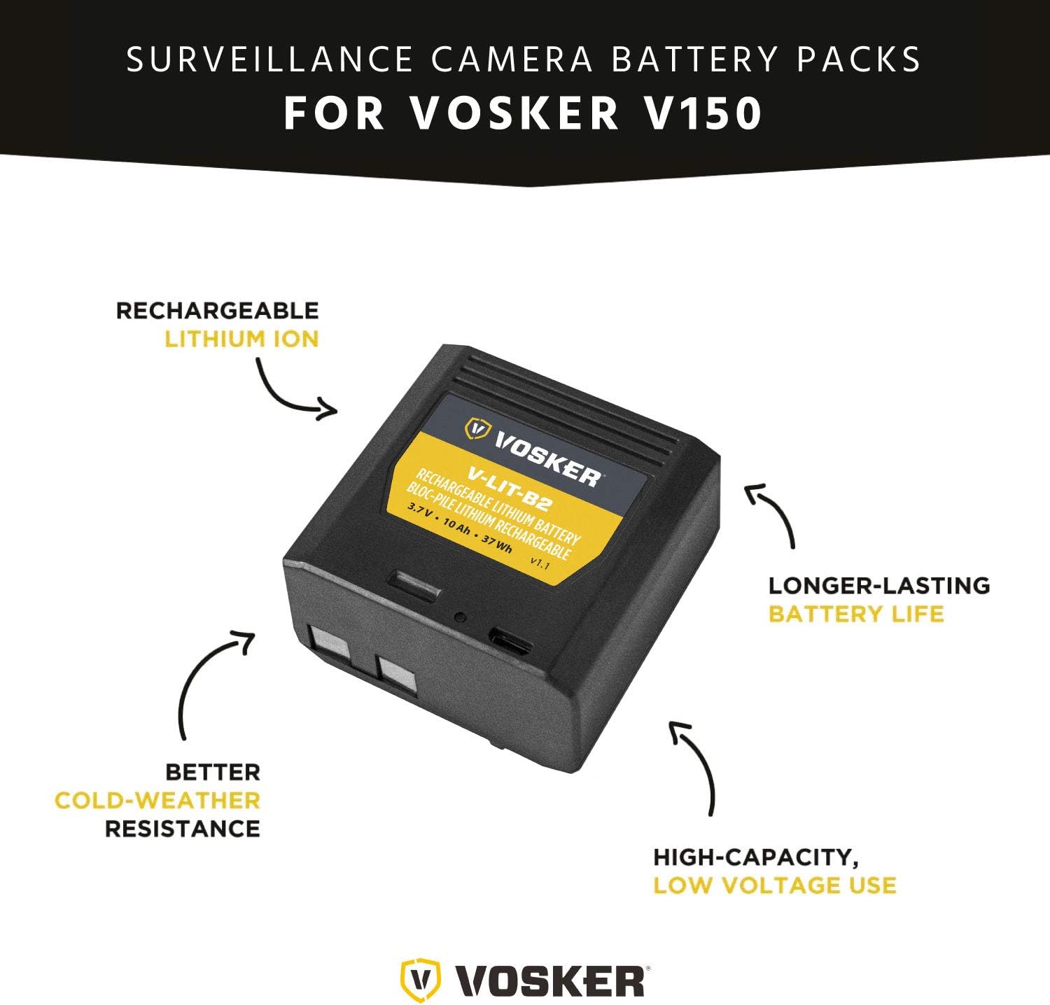 VOSKER Extra Rechargeable Lithium Battery Pack for V150 Mobile Security Camera, Long Lasting Lithium Battery, Fast Charge 10 000mAh Capacity, Weather Resistant