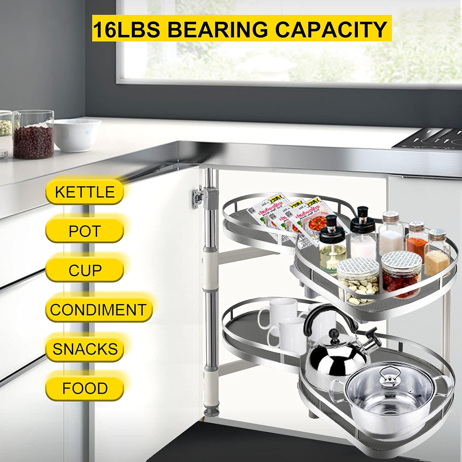 VEVOR Swing Left Blind Corner Cabinet Pull Out for 36 inch Cabinet, 2 Tier Swing Tray Blind Kitchen Cabinet, Soft Close Cloud Blind Organizer for Right Handed Open Blind Corner Cabinet