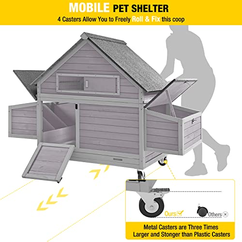 Aivituvin Portable Chicken Coops Poultry Cage with Wheels, Outdoor Hen House with Nesting Box, Outdoor Duck House Weatherproof Mobile Chicken House with Wheels
