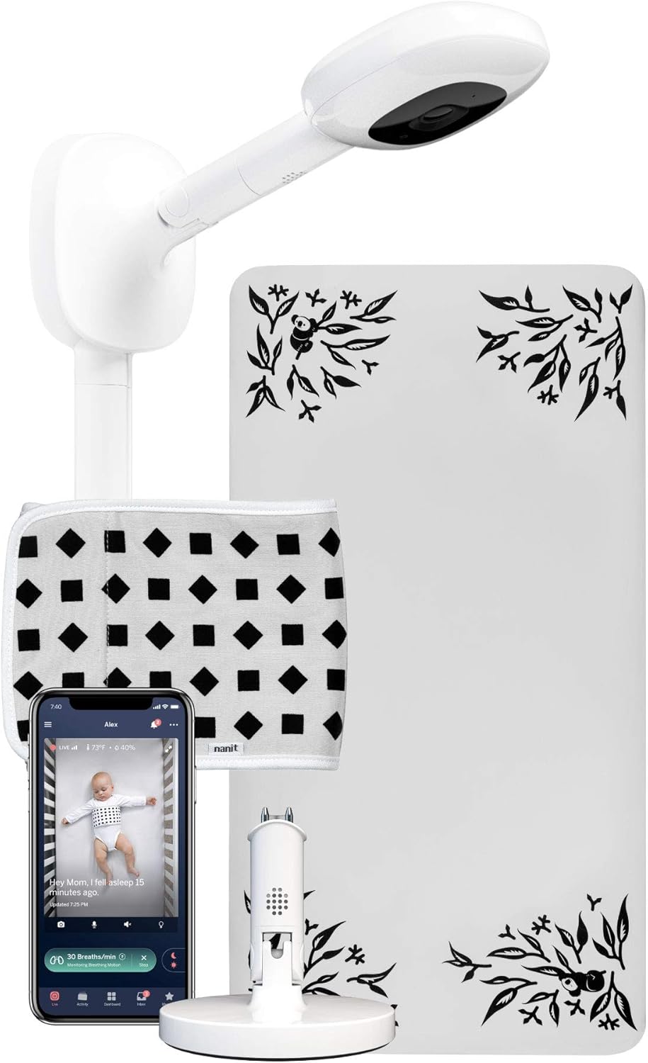 Nanit Pro Smart Baby Monitor & Wall Mount – 1080p Secure Wi-Fi Video Camera, Sensor-Free Sleep and Breathing Motion Tracker, 2-Way Audio, Sound and Motion Alerts, Night Vision, Includes Breathing Band
