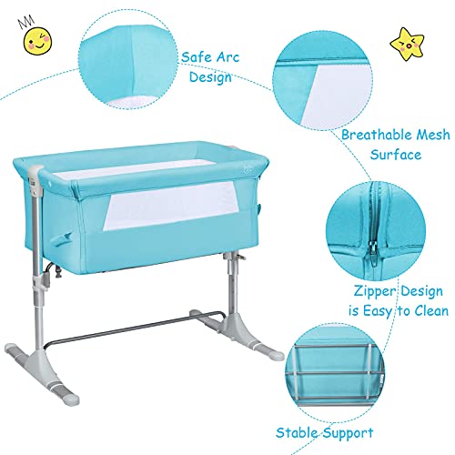 BABY JOY Baby Bedside Crib, Portable Travel Sleeper Bed Side Bassinet w/Carrying Bag, Newborn Bassinet to Infant, Kids Crib with Detachable Mattress, Height & Angle Adjustable, Breathable Mesh, Grey