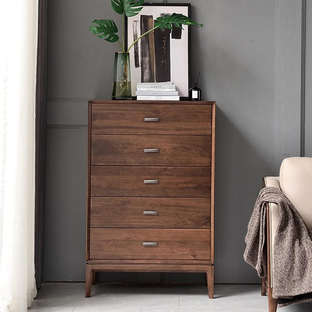 with 5 Drawers, Fabric Dresser, Organizer Unit, Storage Cabinet for Bedroom, Hallway, Entryway, Easy Pull Handle, 30.7 * 17.7 * 47.2 Inches (Walnut) (Walnut)