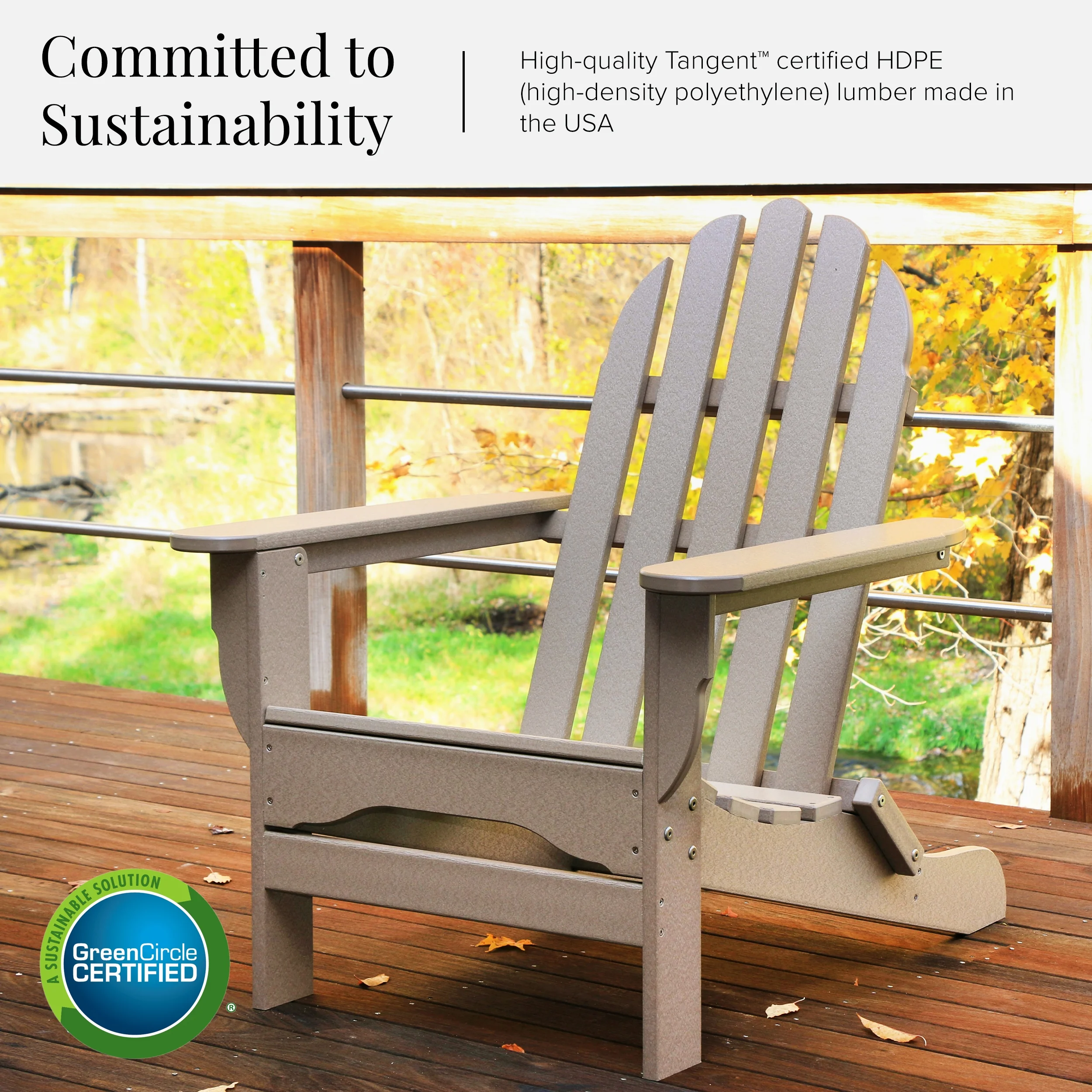 DuroGreen Adirondack Chair Made With All-Weather Tangentwood, Oversized, High End Classic Patio Furniture for Porch, Lawn, Deck, or Fire Pit, No Maintenance, USA Made, Weathered Wood